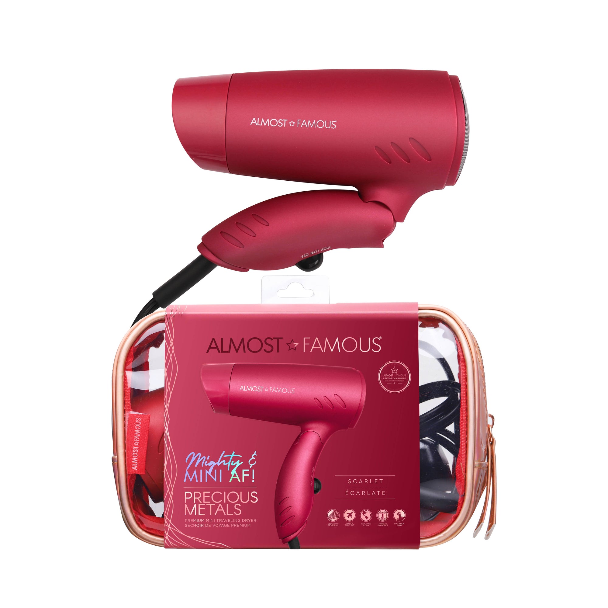 Mini Travel Dryer with Holotone Carrying Bag - Scarlet